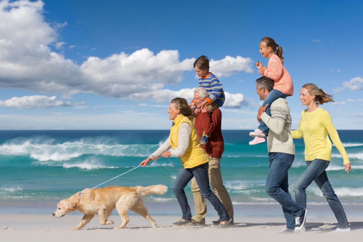 multi-generational family at the beach